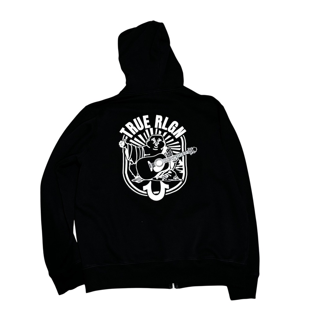 True Religion Zip Hoodie Mens XXXL Black Buddha Graphic Horseshoe Logo $129